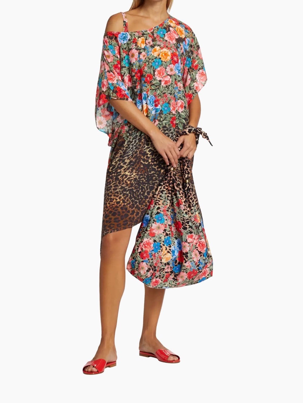 Johnny Was Belted Floral & Cheetah-Print Coverup